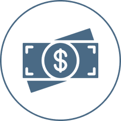 Icon of dollar bills in a circle.