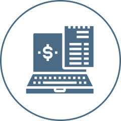 Laptop with financial documents icon.